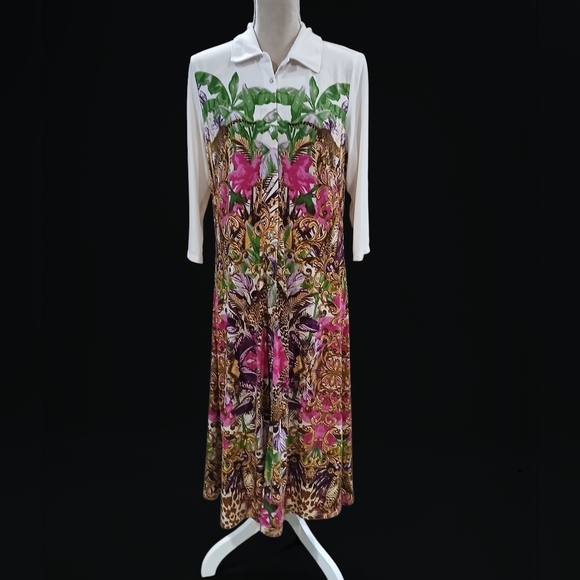 Attitudes by Renee Dresses & Skirts - Attitudes By Renee Button Down Midi Dress Jungle Small Petite Tiger Cat Artsy